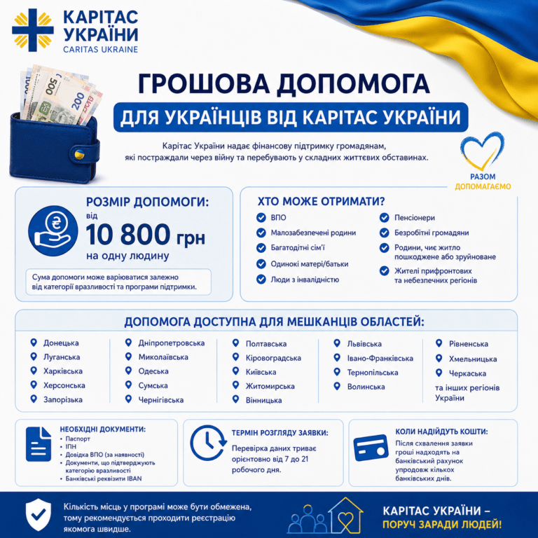 Відкрито реєстрацію на грошову допомогу від «Карітас України» для українців